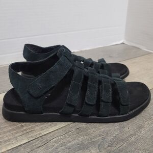 Vionic Palm Ritta Gladiator Ankle Strap Black Suede Sandals Sz7 Fisherman Style